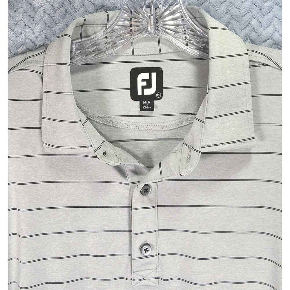 FootJoy FJ Golf Classic Fit Polo Shirt Mens Size XL Gray Striped Conditt Cup Hit